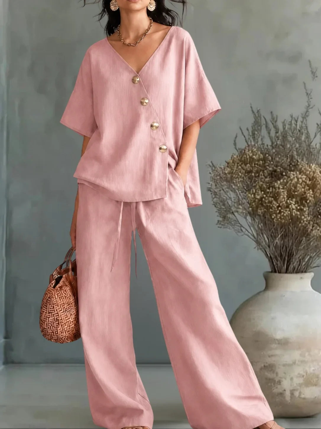 Grazia | Completo Scollo a V con Bottoni