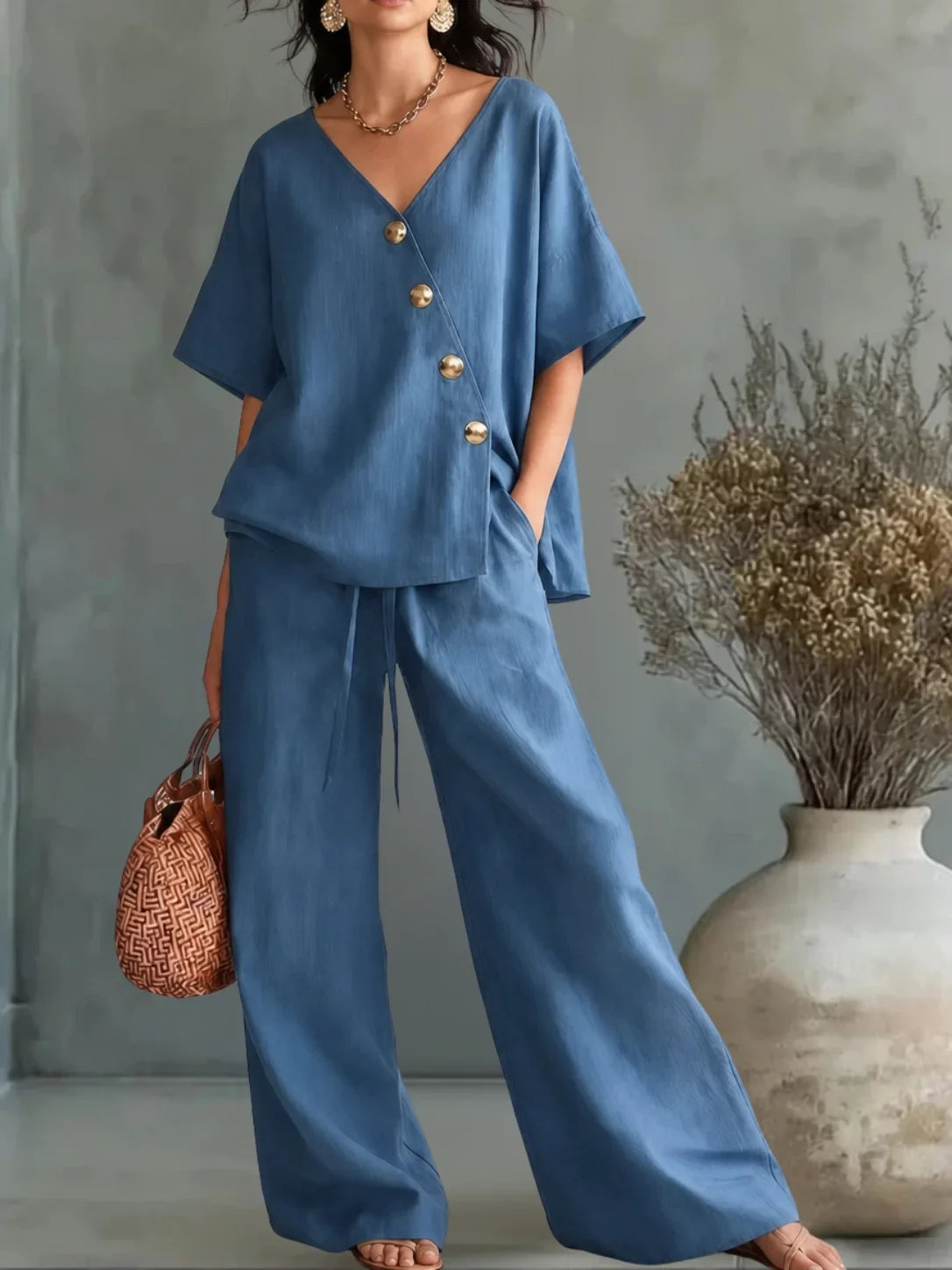 Grazia | Completo Scollo a V con Bottoni