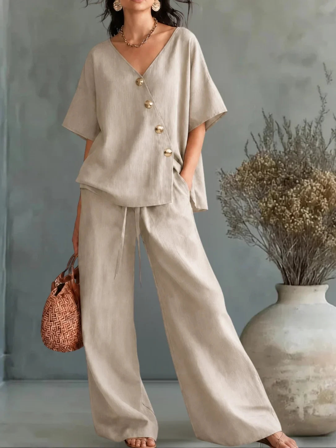 Grazia | Completo Scollo a V con Bottoni