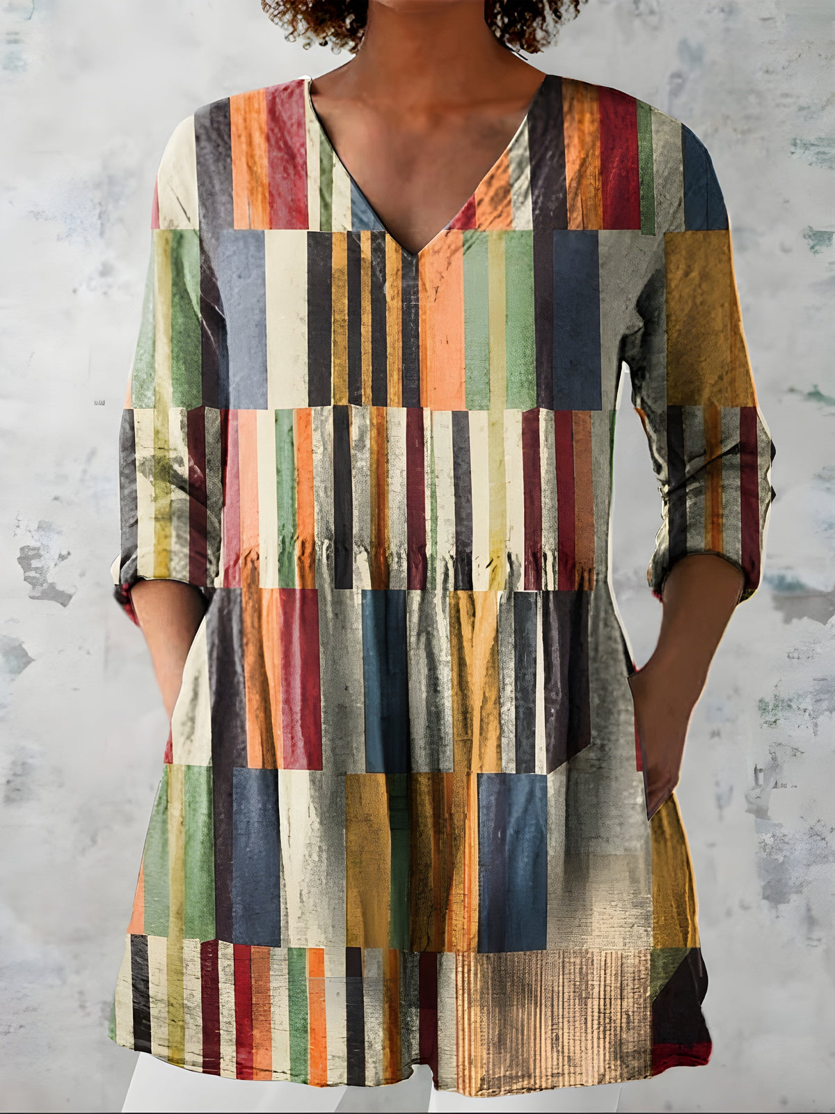 Iride | Blusa Lunga Patchwork a Righe Multicolore