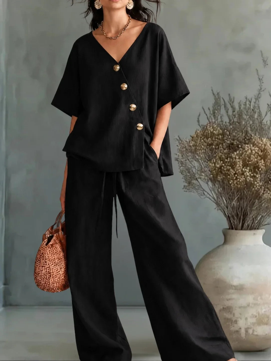 Grazia | Completo Scollo a V con Bottoni