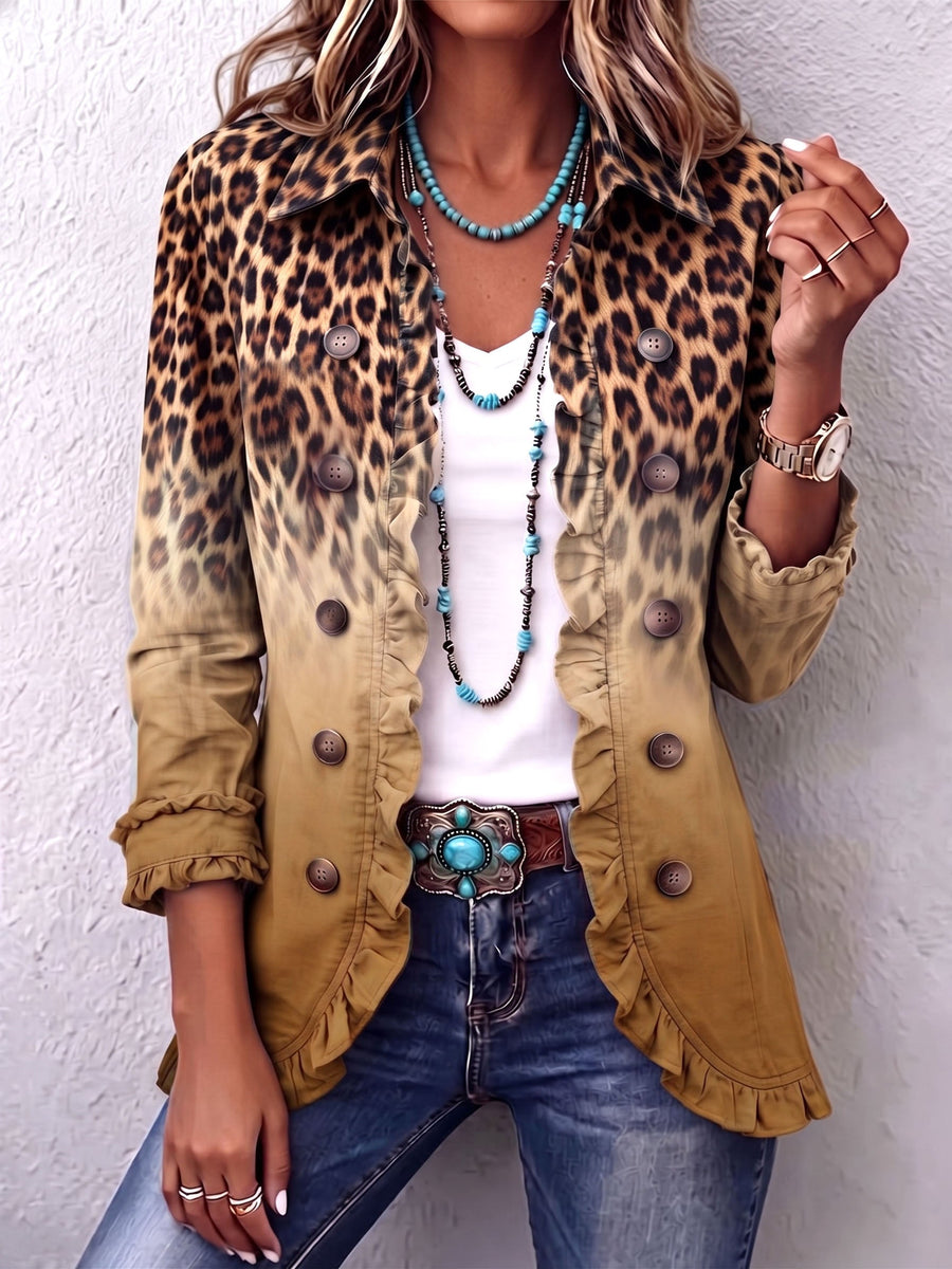 Clara | Blazer Leopardo Sfumato Ocra con Volant
