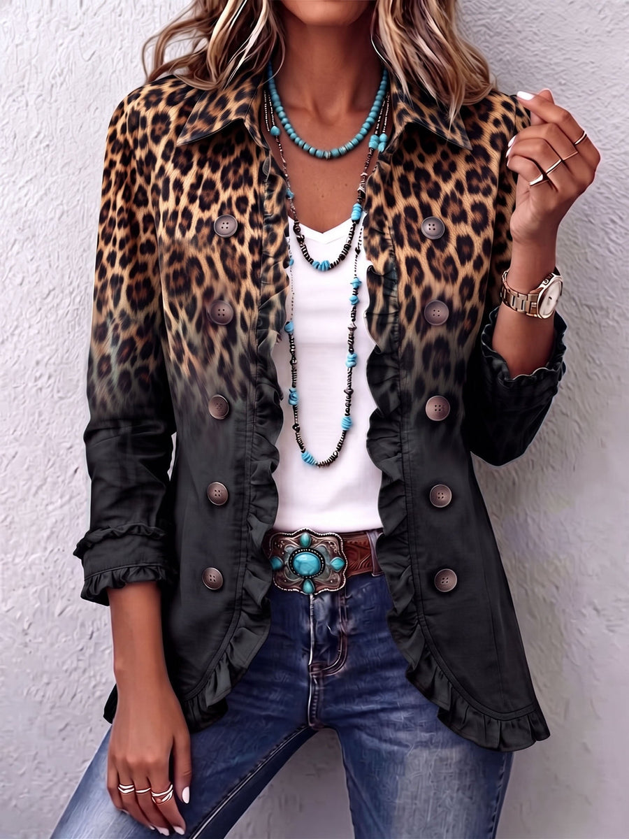 Clara | Blazer Leopardo Sfumato Antracite con Volant