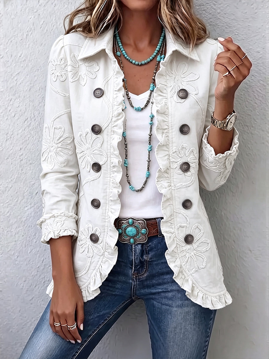 Clara | Giacca Boho-Chic con Ricamo Floreale Avorio