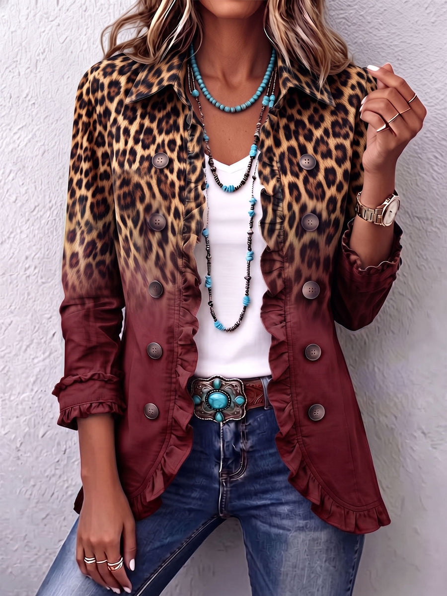 Clara | Blazer Leopardo Sfumato Vino con Volant